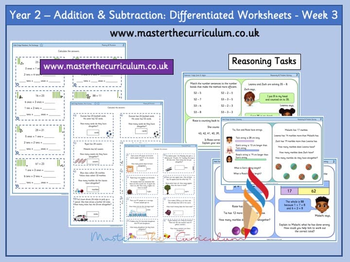 Inside 1 of Year 2- Addition And Subtraction – Week 3 Differentiated Worksheets