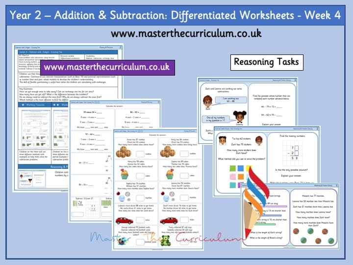 Inside 1 of Year 2- Addition And Subtraction – Week 4 Differentiated Worksheets
