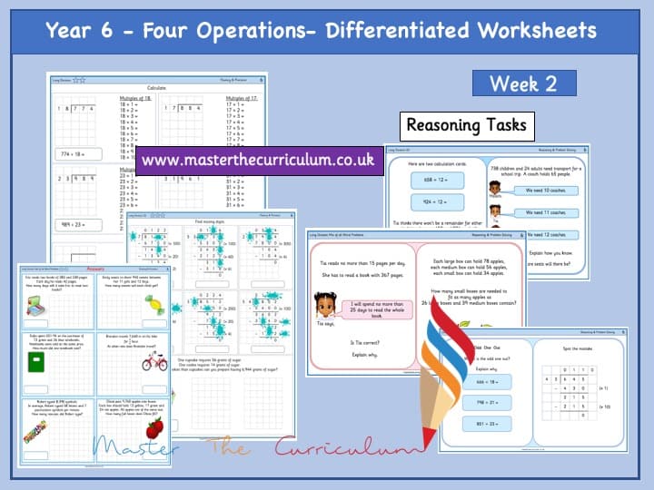 Inside 1 of Year 6- Four Operations – Week 2- Editable Differentiated Worksheets