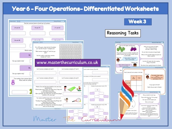 Inside 1 of Year 6- Four Operations – Week 3- Editable Differentiated Worksheets