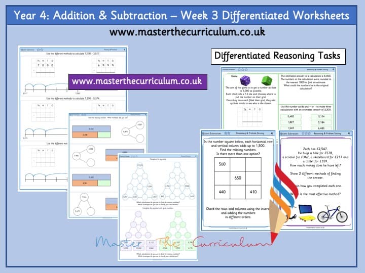 Inside 1 of Year 4- Week 3 – Addition and Subtraction Differentiated Worksheets