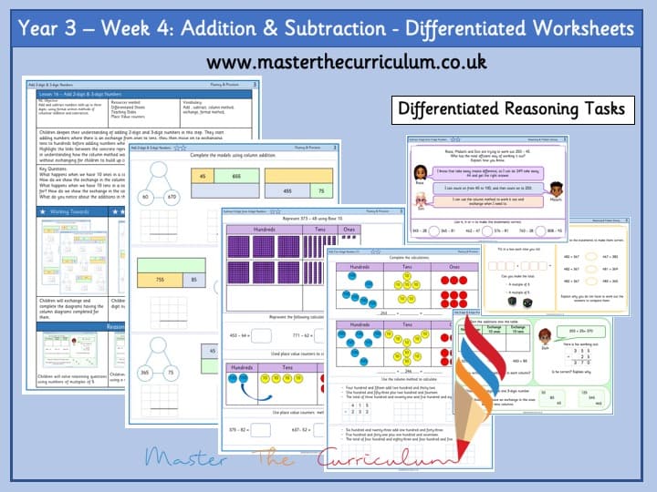 Inside 1 of Year 3 – Editable Addition And Subtraction Differentiated Sheets – Week 4