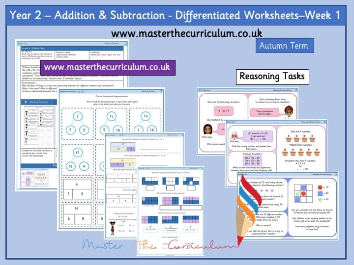 Inside 2 of Year 2- Week 1- Addition and Subtraction Differentiated Worksheets