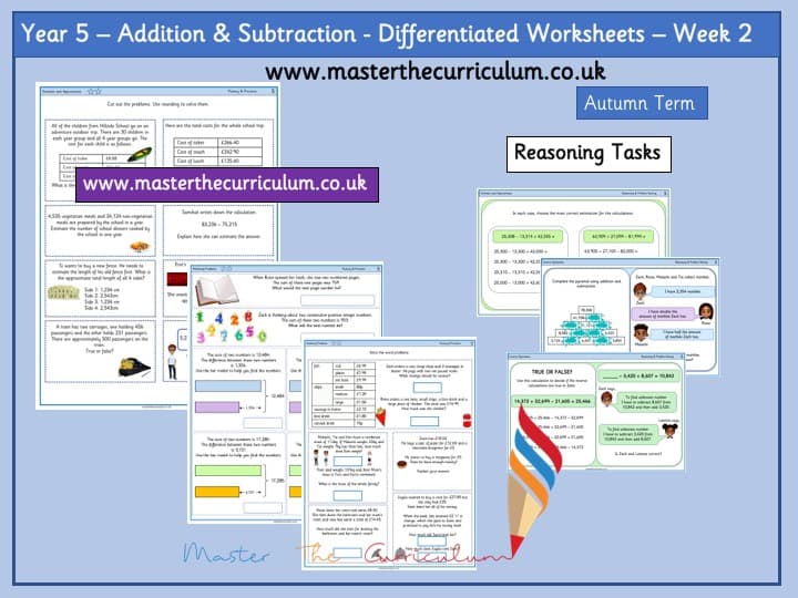 Inside 1 of Year 5- Week 2 – Editable Addition And Subtraction Differentiated Worksheets