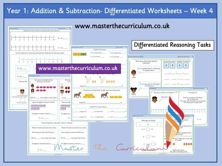 Inside 1 of Year 1 Addition And Subtraction Differentiated Worksheets Week 4- Autumn Term