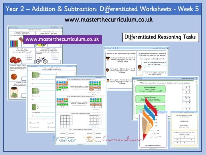 Inside 1 of Year 2- Addition And Subtraction – Week 5 Differentiated Worksheets