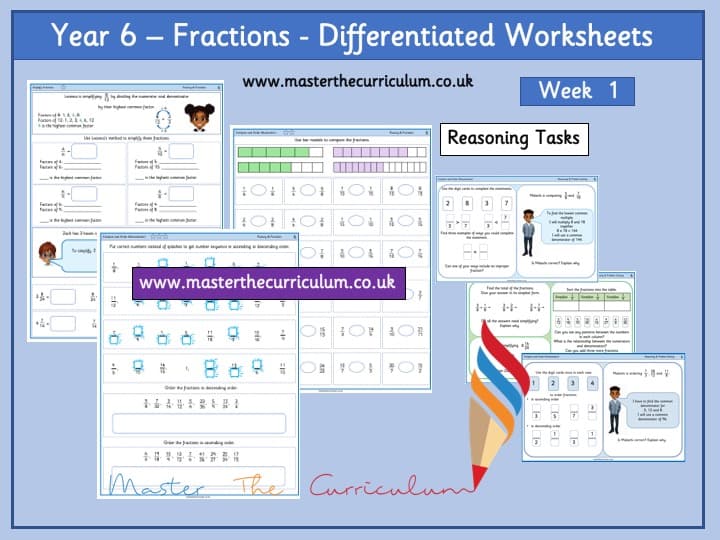 Inside 1 of Year 6 – Autumn – Week 1 – Editable Fractions Differentiated Sheets