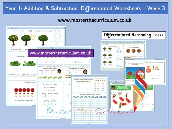 Inside 1 of Year 1 Addition And Subtraction Within 10 Differentiated Worksheets Week 3- Autumn Term
