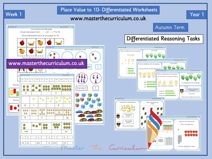 Inside 3 of Year 1 – Week 1 Editable Differentiated Worksheets- Place Value Within 10