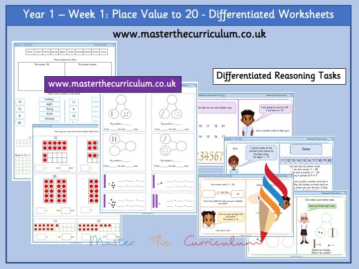 Inside 2 of Year 1 – Week 1 – Place Value Within 20 Editable Differentiated Worksheets