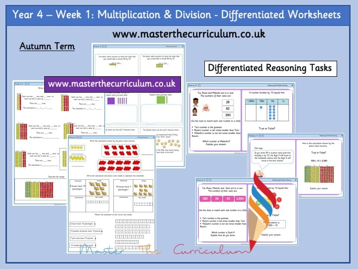 Inside 2 of Year 4 – Week 1 – Editable Multiplication and Division Differentiated Worksheets