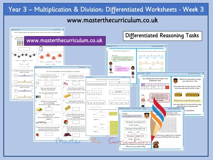 Inside 2 of Year 3- Autumn – Week 3 Editable Multiplication and Division Differentiated Worksheets