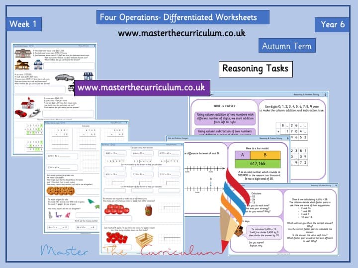 Inside 1 of Year 6- Four Operations – Week 1- Editable Differentiated Worksheets