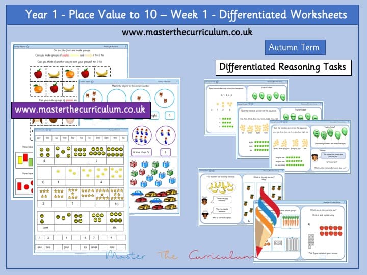 Inside 4 of Year 1 – Week 1 Editable Differentiated Worksheets- Place Value Within 10