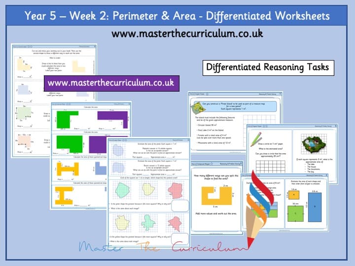 Inside 2 of Year 5 – Editable Perimeter and Area Differentiated Worksheets – Week 2