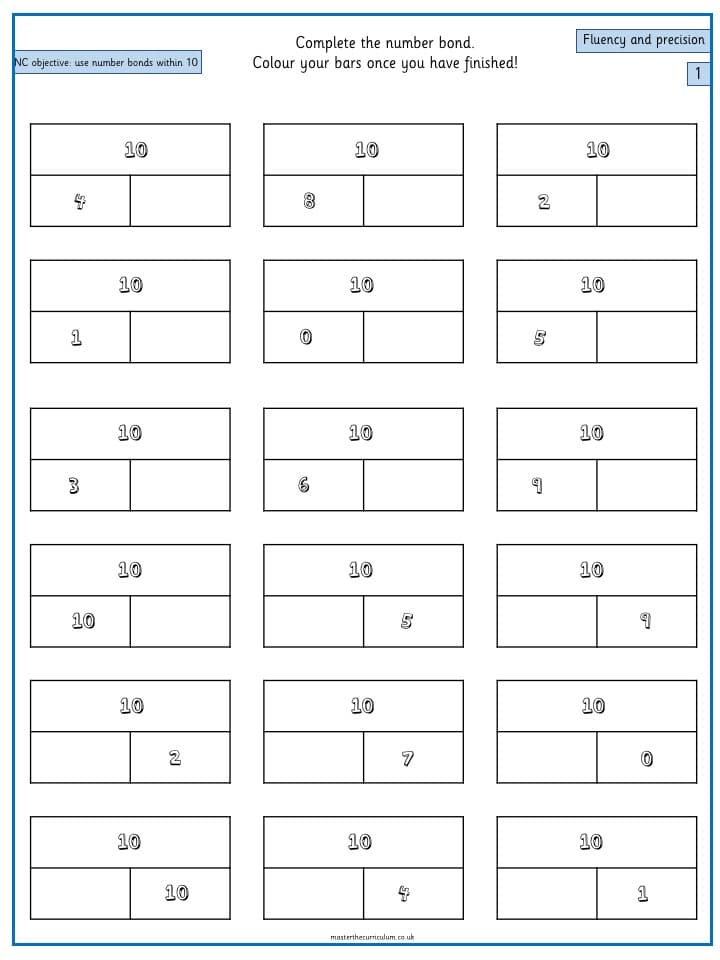 Inside 1 of Year 1 – Use number bonds within 10 (6)