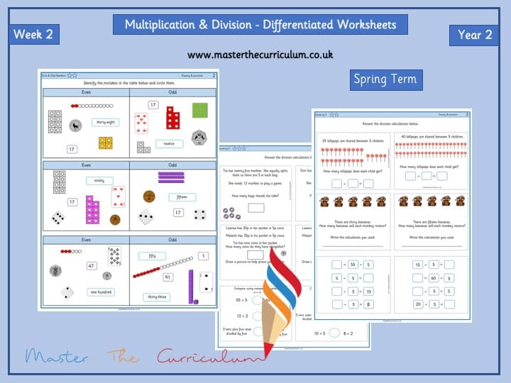 Inside 1 of Year 2 – Spring – Week 2 – Editable Multiplication & Division Differentiated Sheets