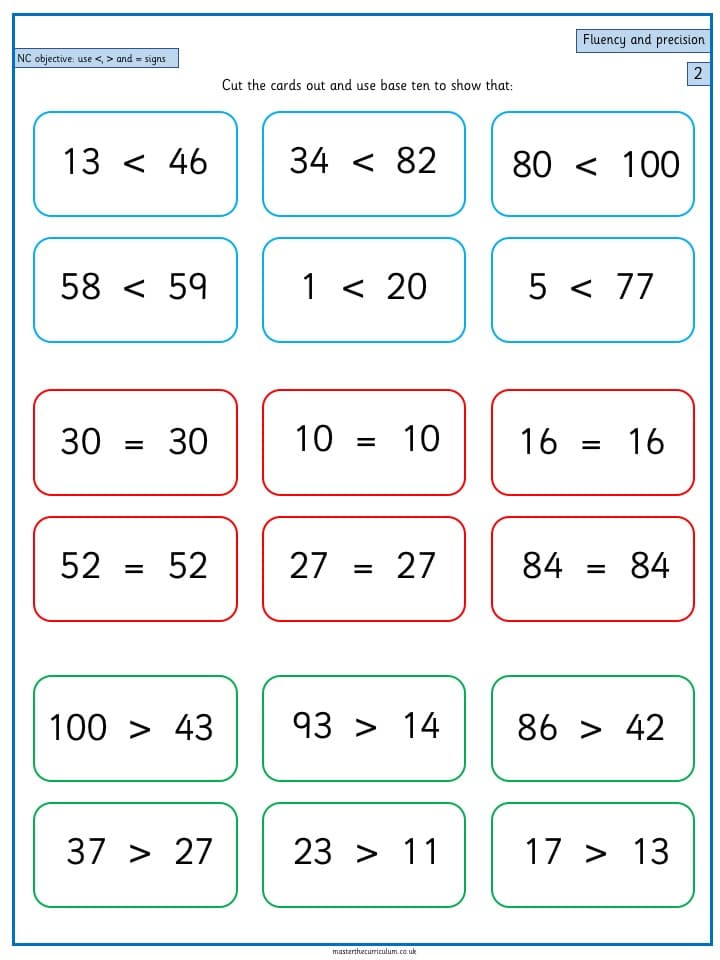 Inside 1 of Year 2 – Use less than, greater than and equal signs (3)